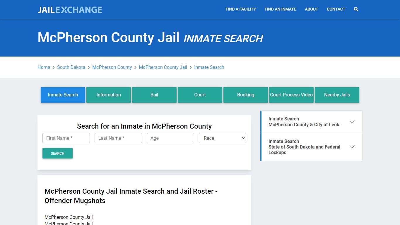 McPherson County Jail, SD Inmate Search: Roster & Mugshots