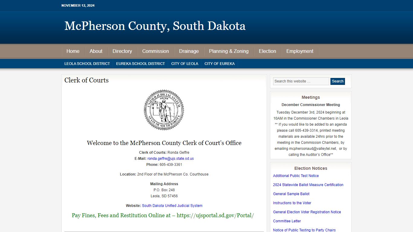 Clerk of Courts - McPherson County, South Dakota