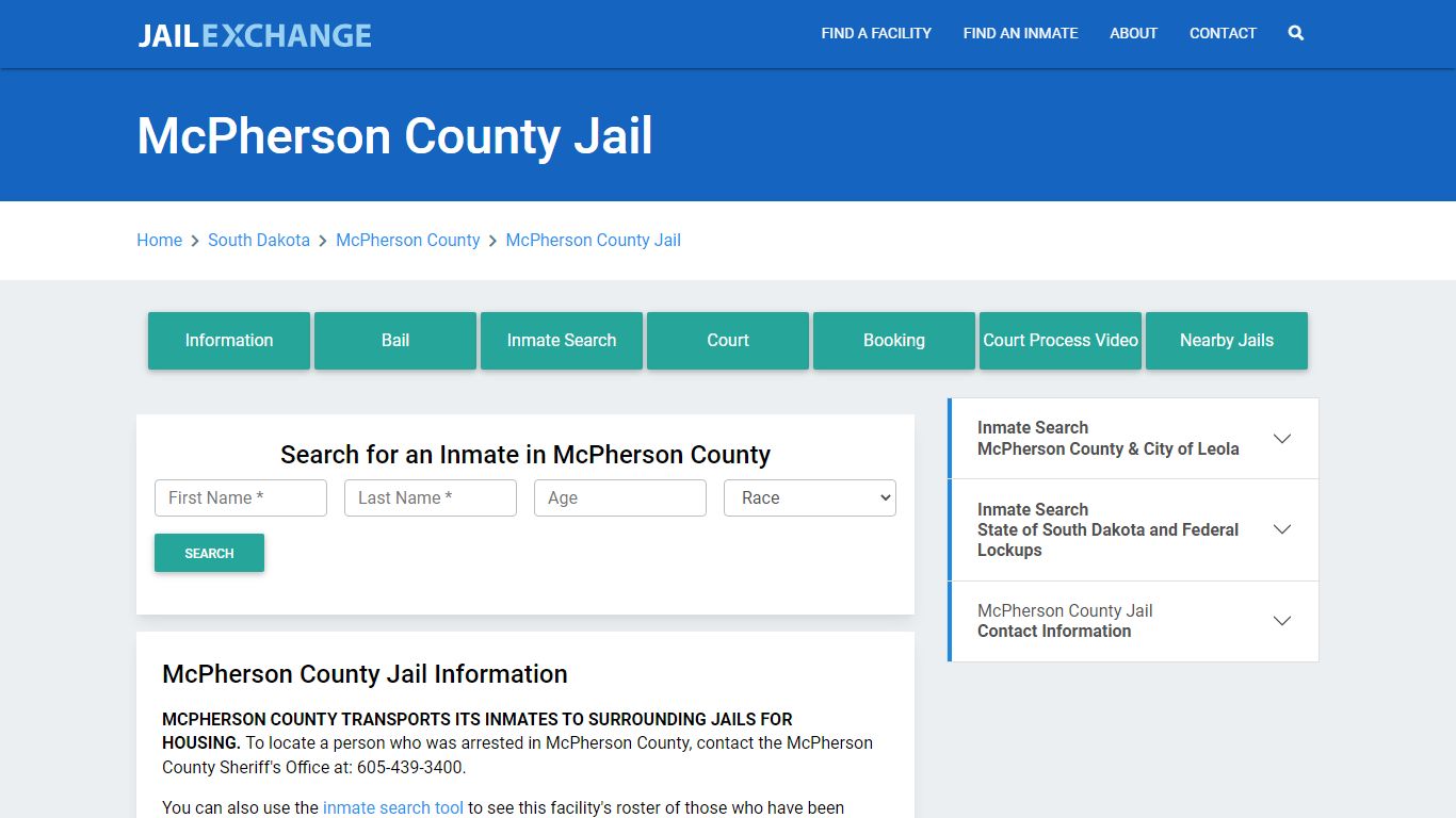 McPherson County Jail Roster Lookup, SD, Inmate Search