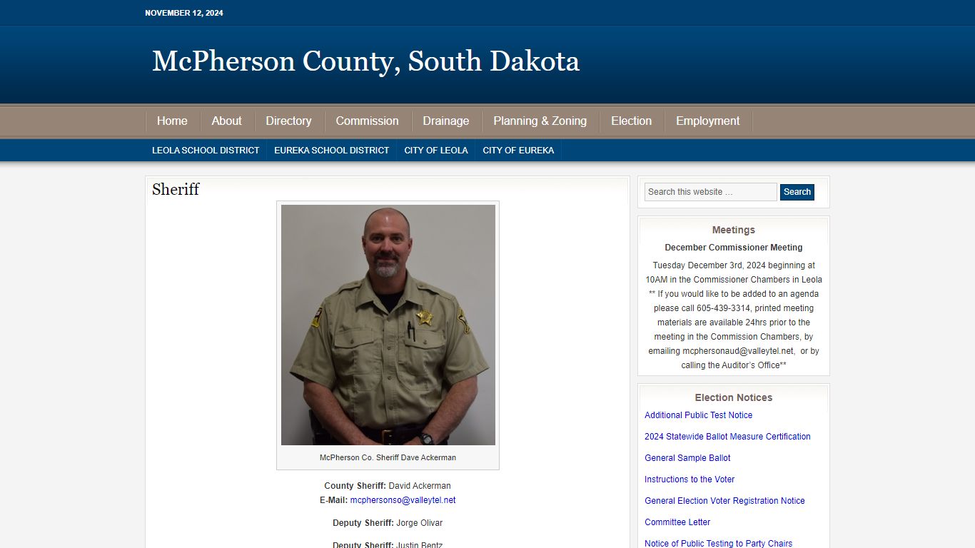 Sheriff - McPherson County, South Dakota